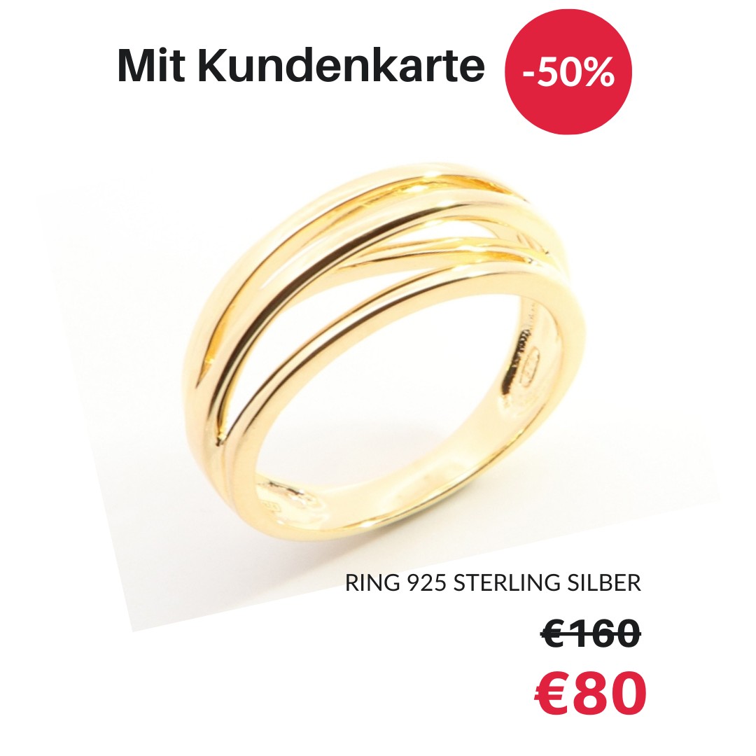 Dreireihiger Ring 925 Sterling Silber vergoldet – Clemoni, bis 50 % mit Kundenkarte bei Juwelier Stadler Baden