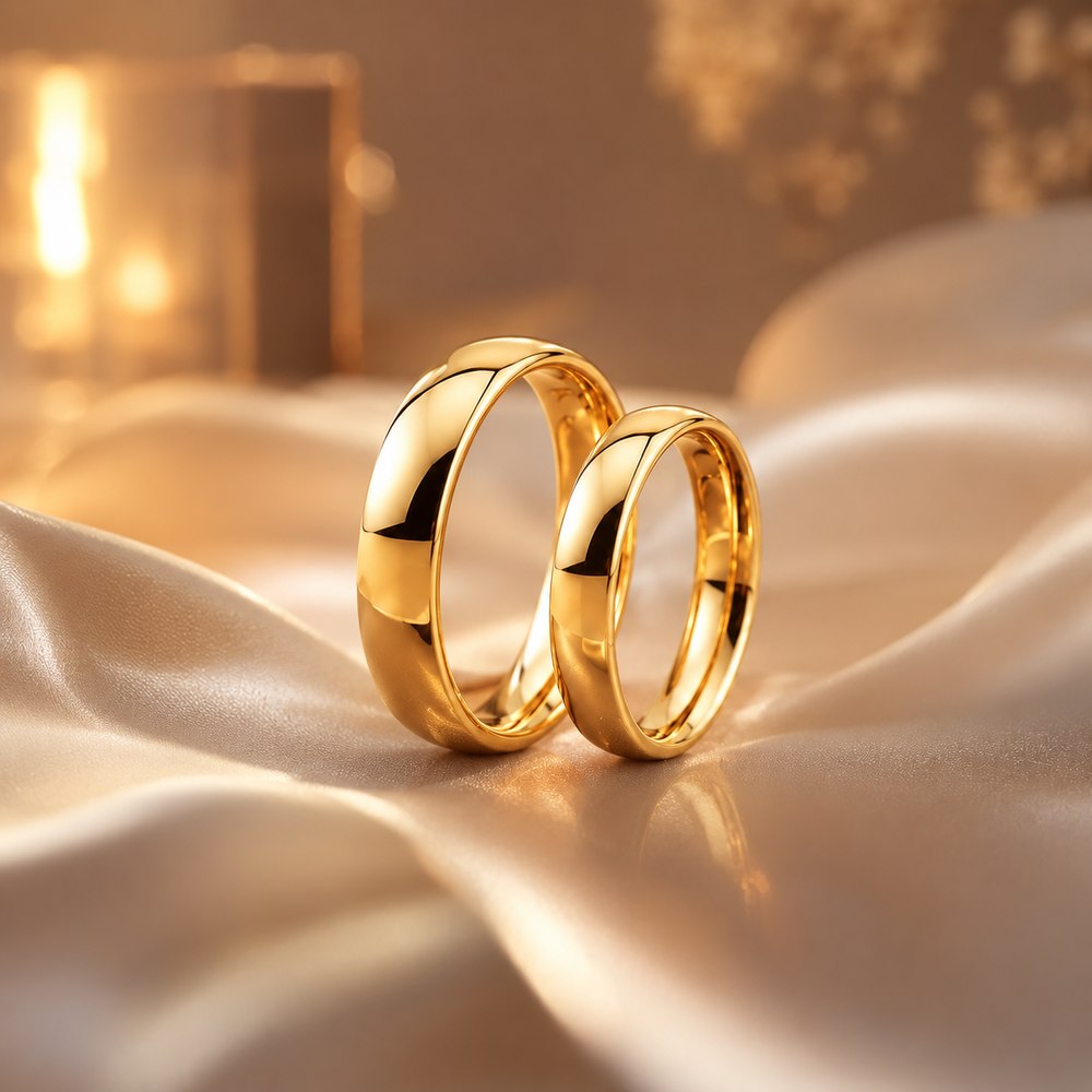 Eheringe-Paar in Gold auf Satin – Juwelier Stadler in Baden bei Wien