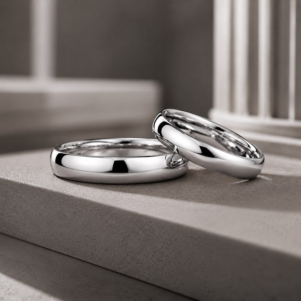 Klassische Eheringe als Paar in Weißgold – Juwelier Stadler in Baden bei Wien